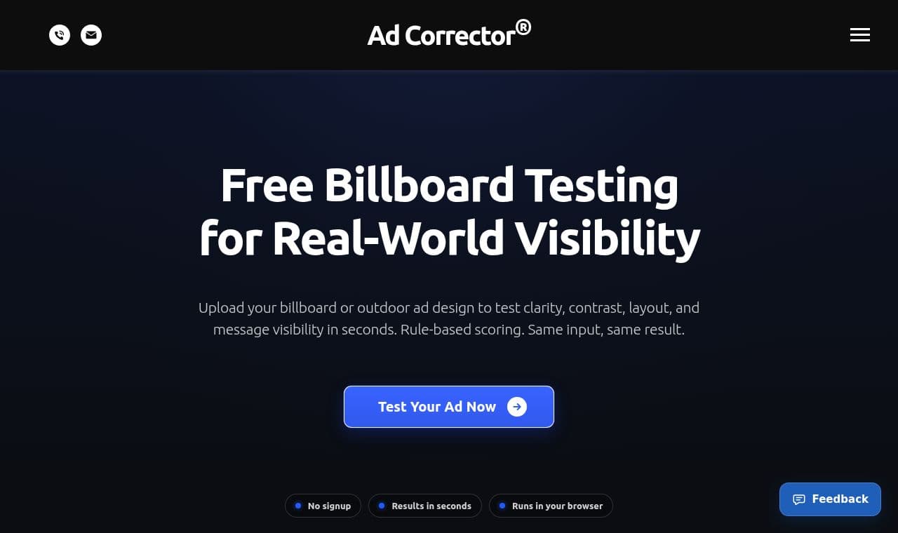 adcorrector 서비스 화면