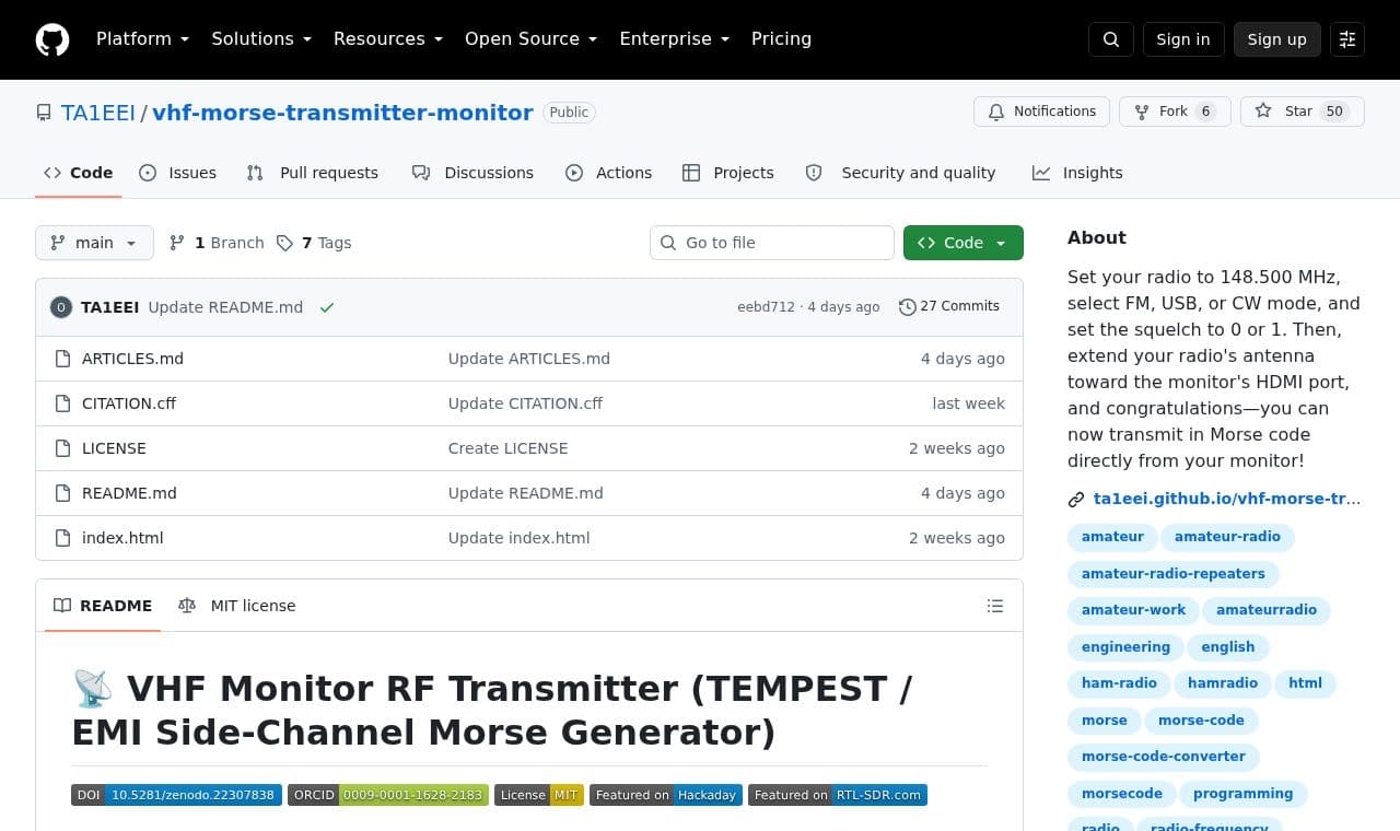 vhf-morse-transmitter-monitor 서비스 화면