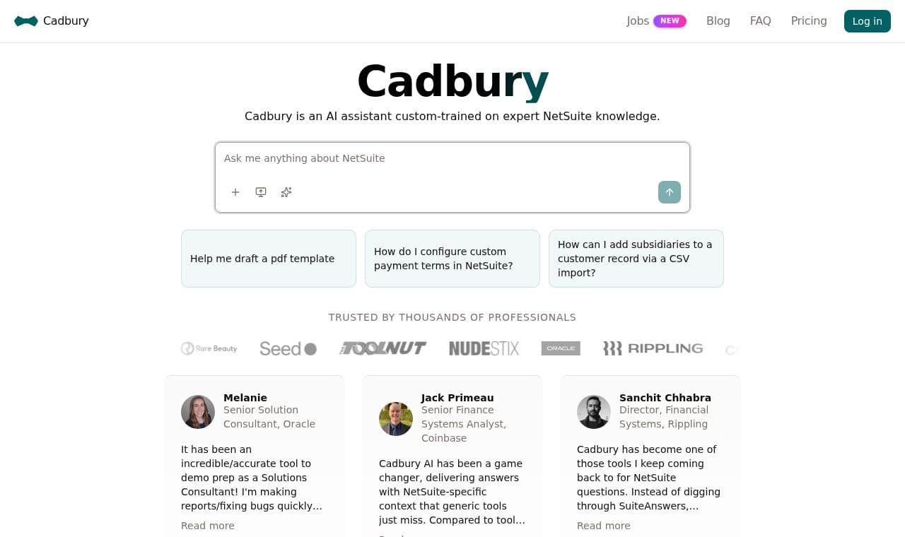 Cadbury 서비스 화면
