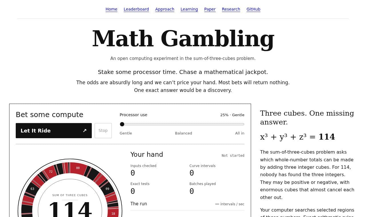 Math Gambling 서비스 화면