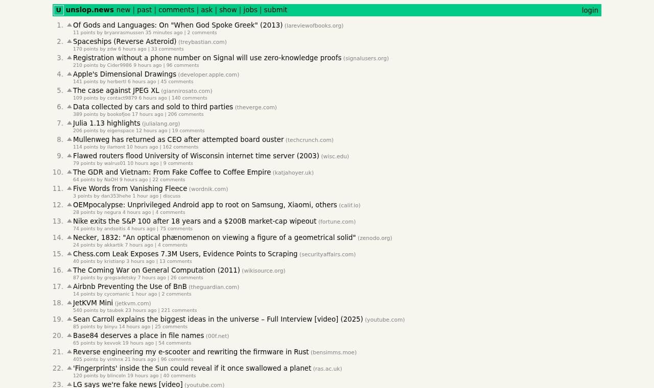 Hacker News, Without AI 서비스 화면