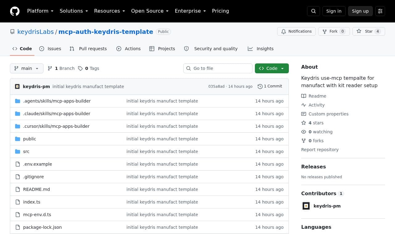 mcp-auth-keydris-template 서비스 화면