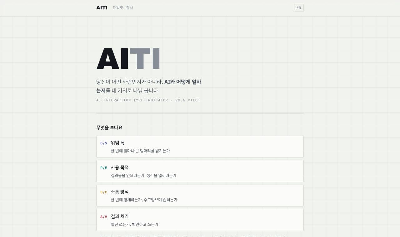AITI — AI 사용 유형 테스트 서비스 화면