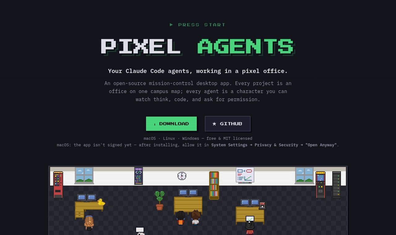 Pixel Agents 서비스 화면