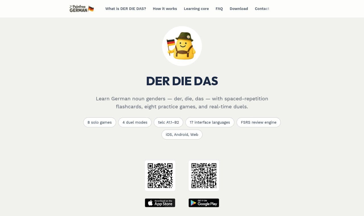 DER DIE DAS 서비스 화면