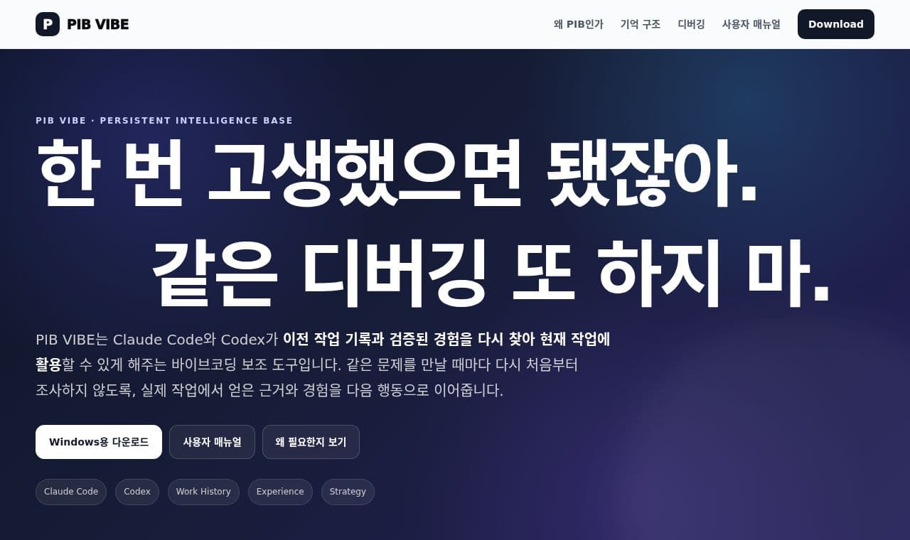PIB VIBE 서비스 화면