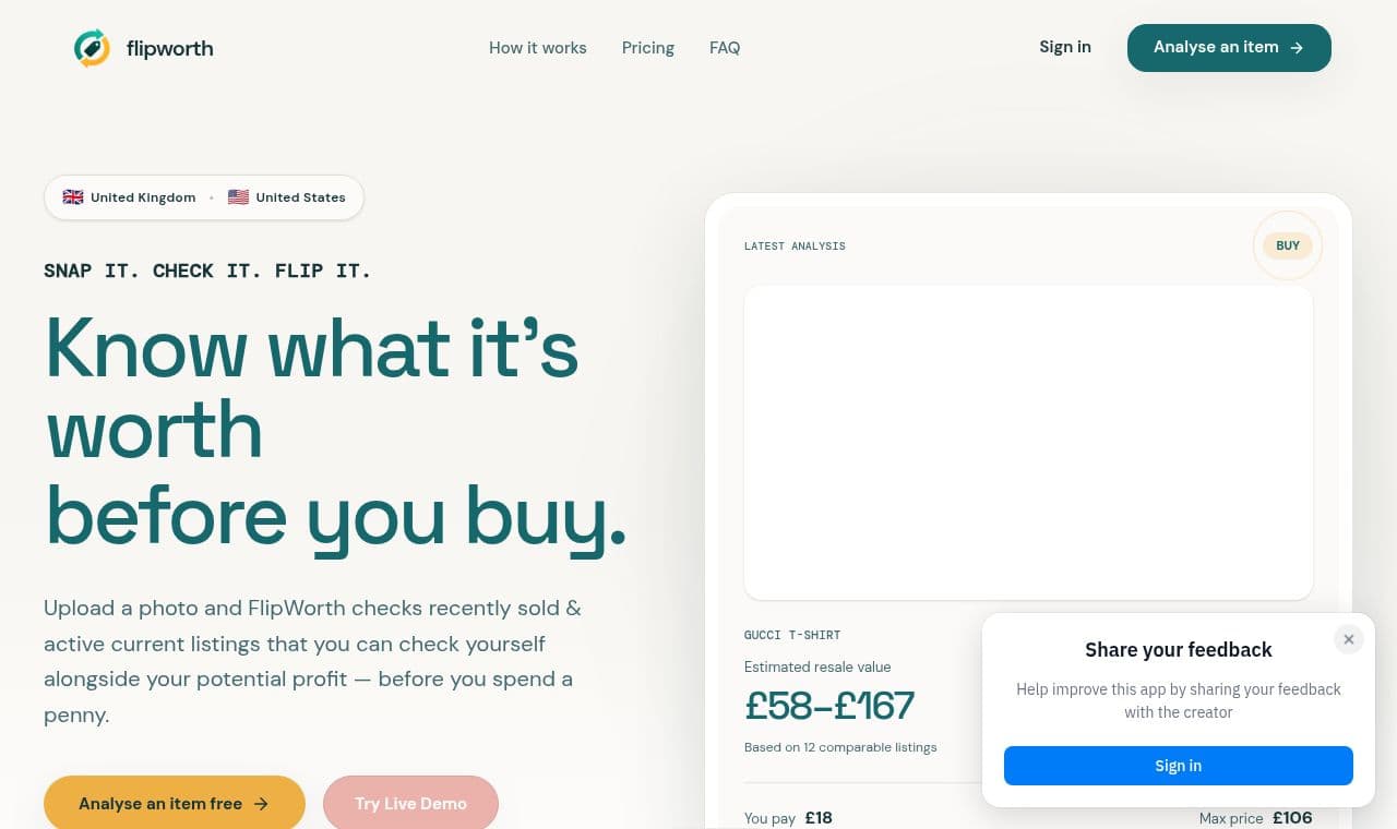 FlipWorth 서비스 화면
