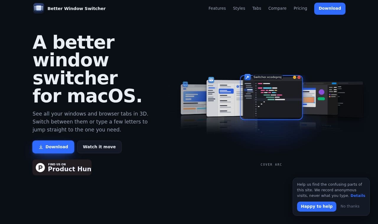 Better Window Switcher 서비스 화면