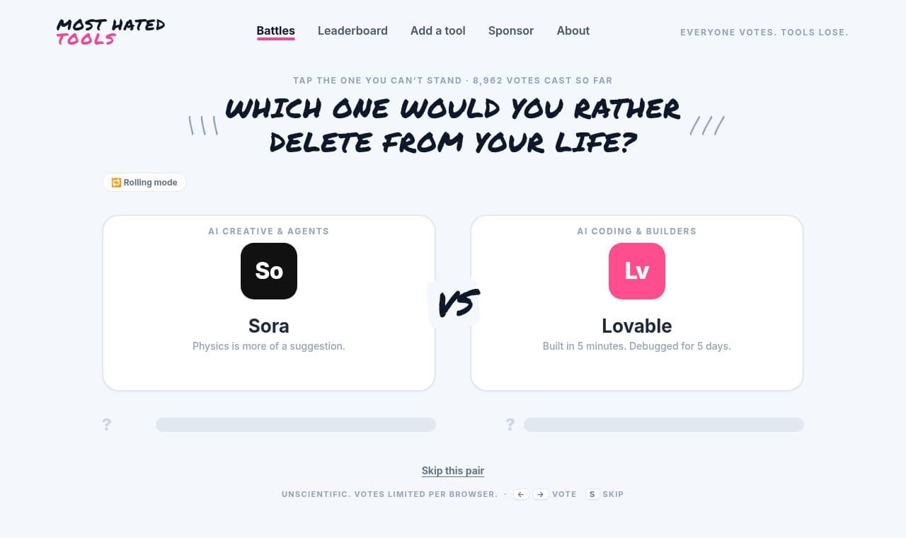 Most Hated Tools 서비스 화면