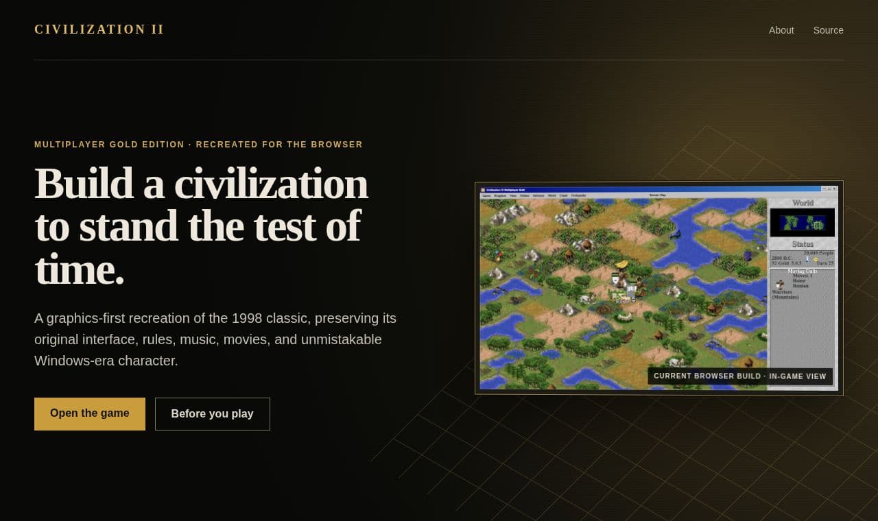 HTML5 port of Civilization 2 서비스 화면