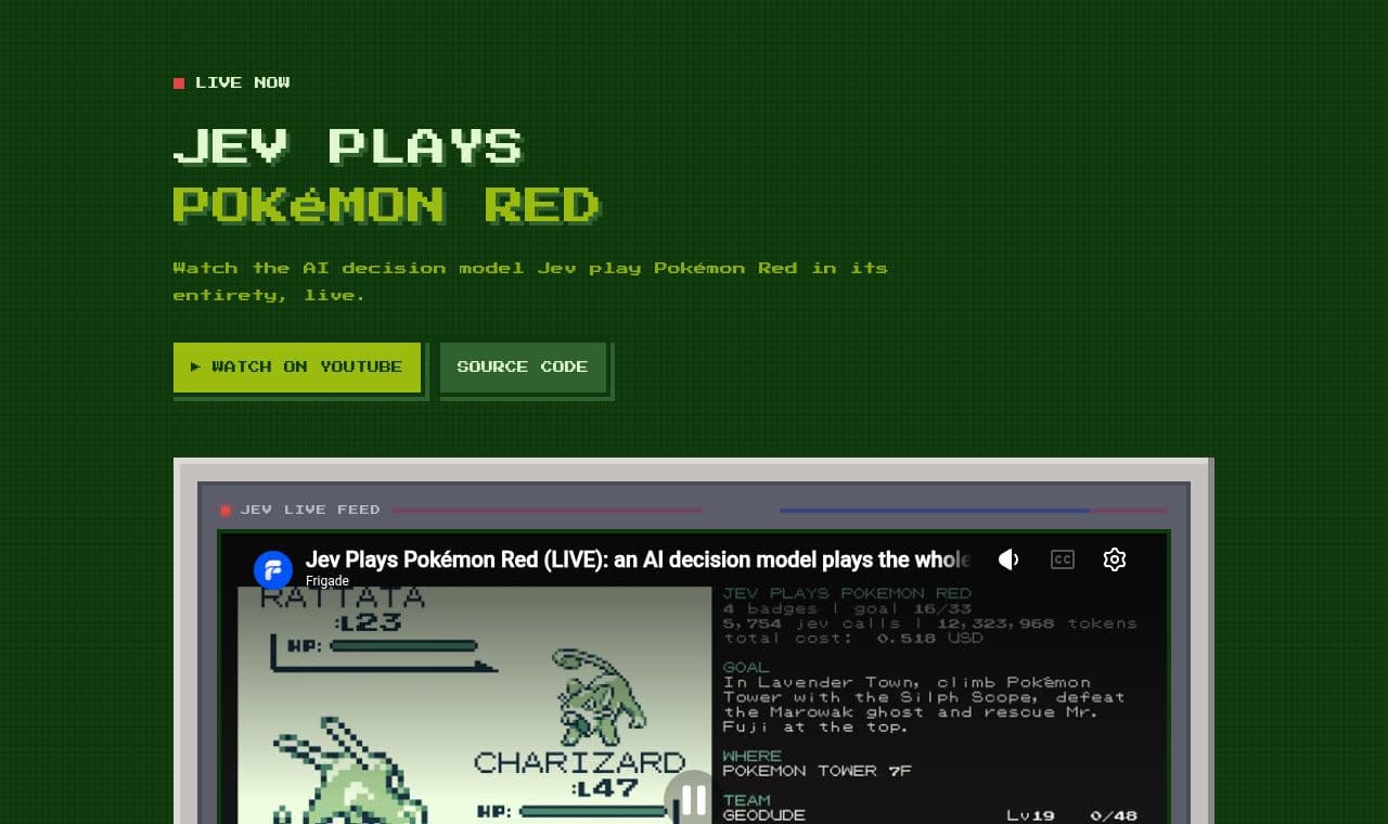 Jev Plays Pokémon Red 서비스 화면