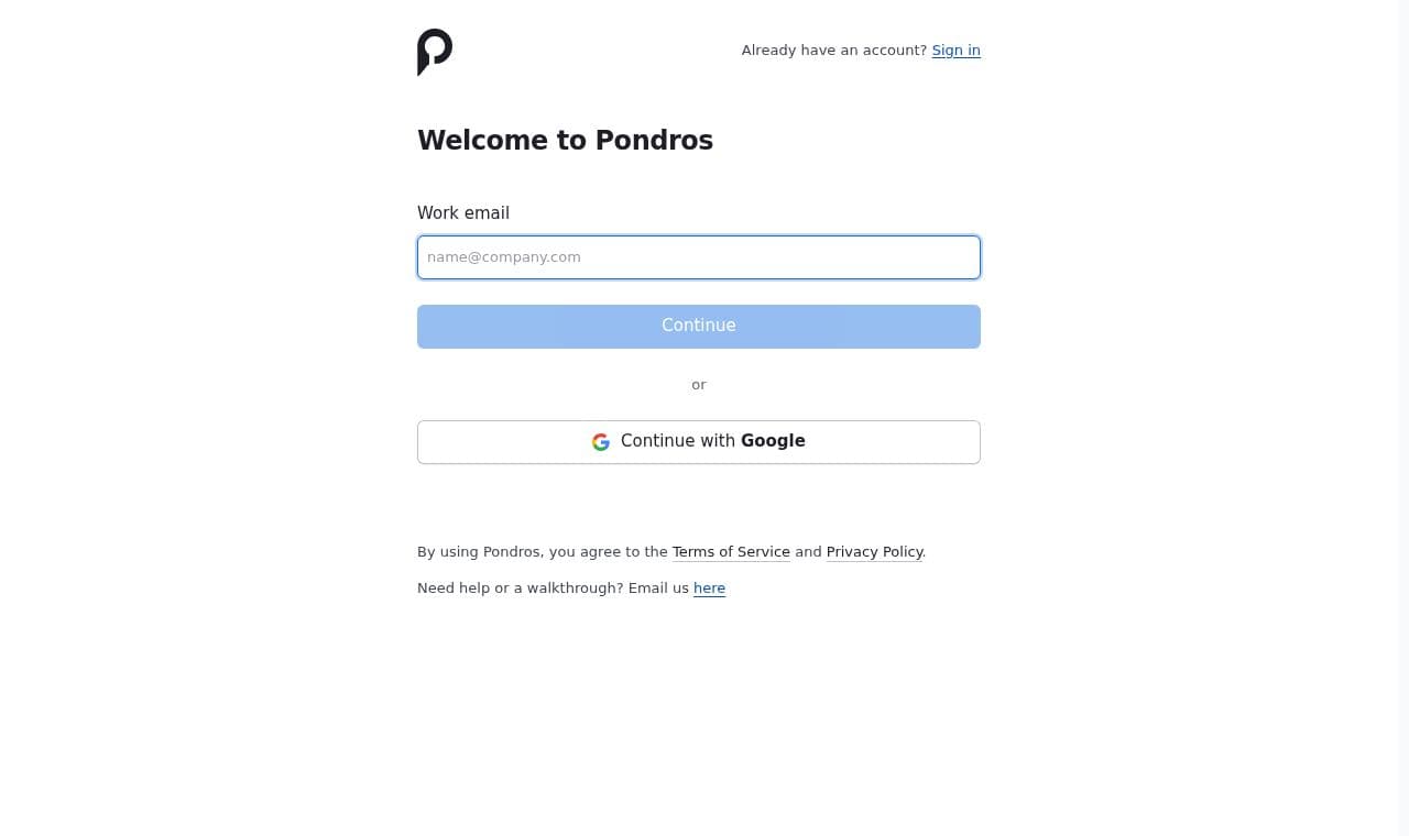 Pondros 서비스 화면