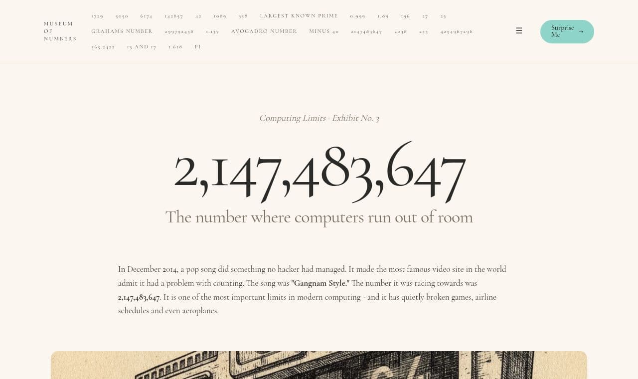 Museum of Numbers 서비스 화면