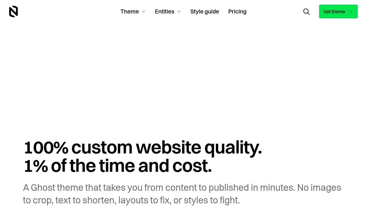 Neutrino theme for Ghost CMS 서비스 화면