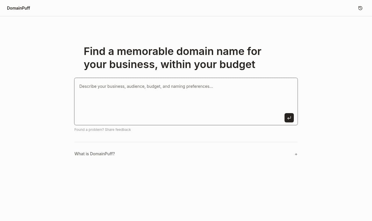 Domainpuff.com 서비스 화면
