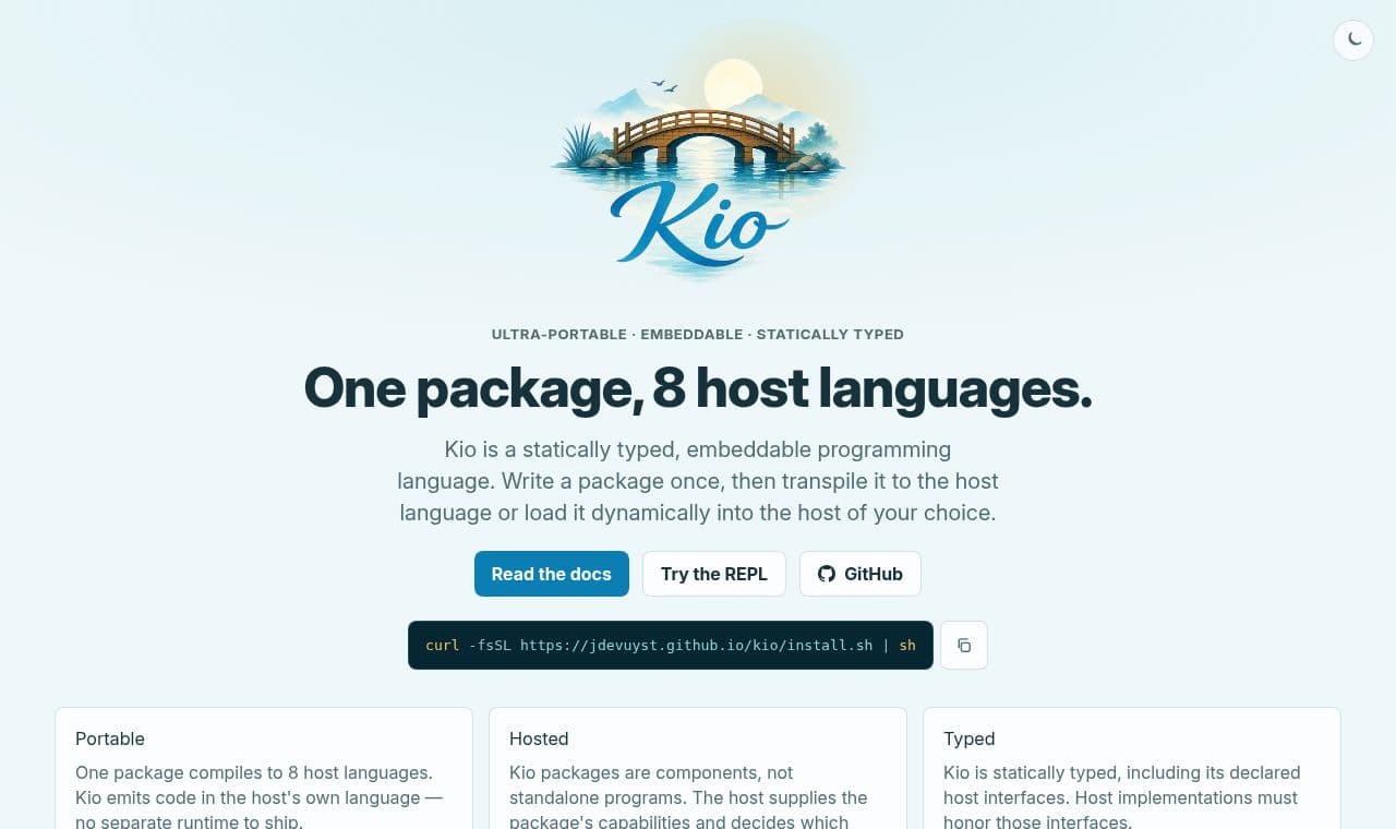 The Kio Programming Language 서비스 화면