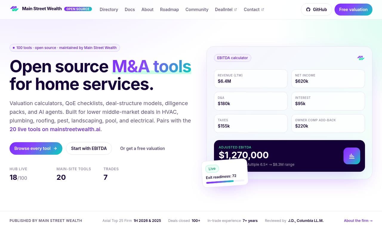 Main Street Wealth Open Source 서비스 화면