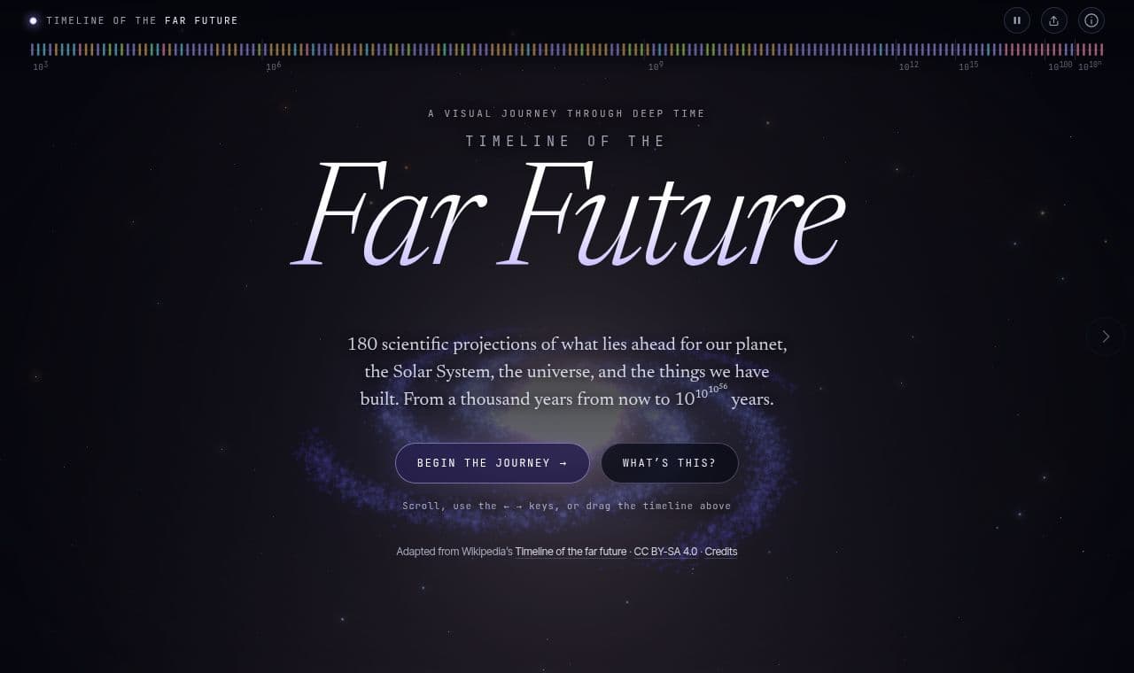 Timeline of the Far Future 서비스 화면