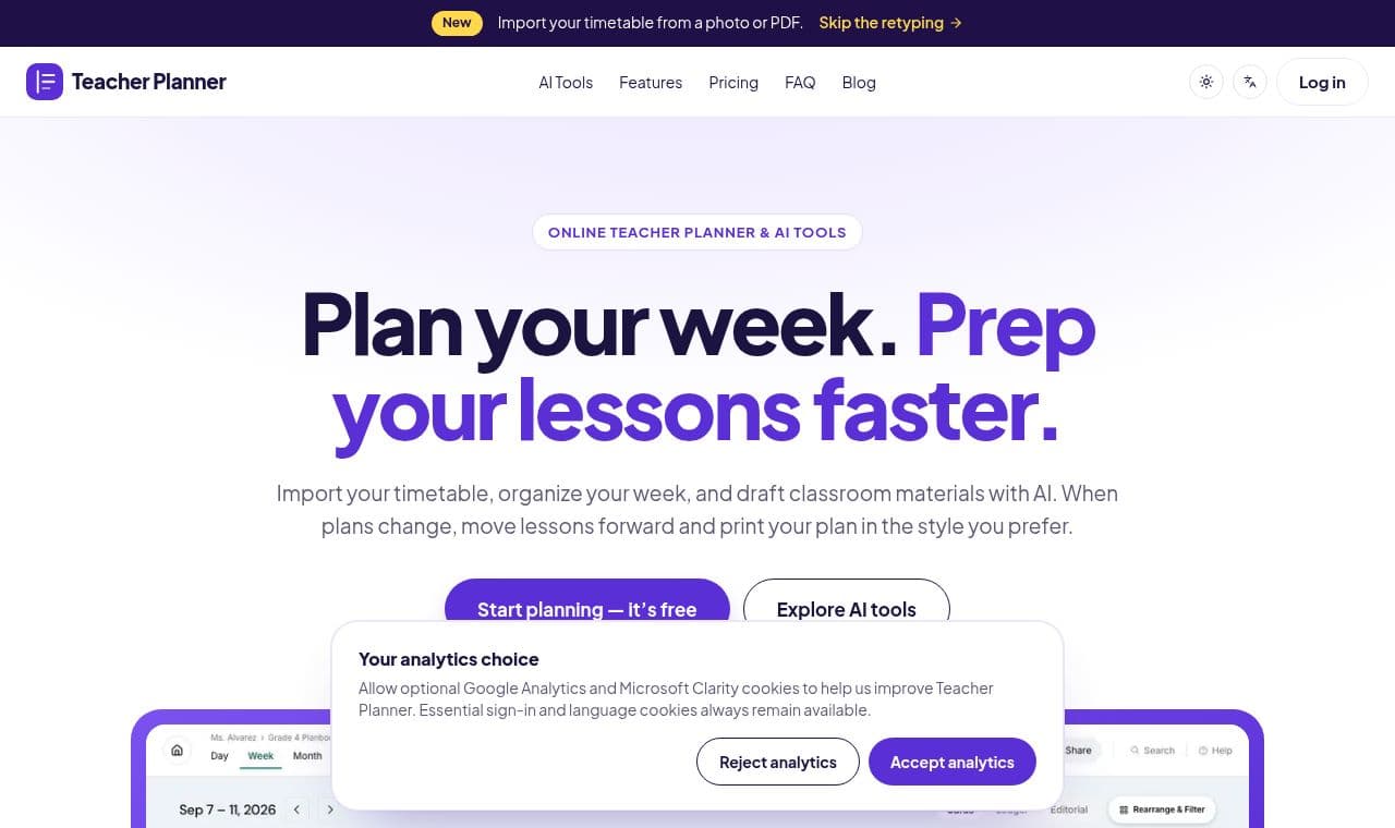 Teacher Planner 서비스 화면