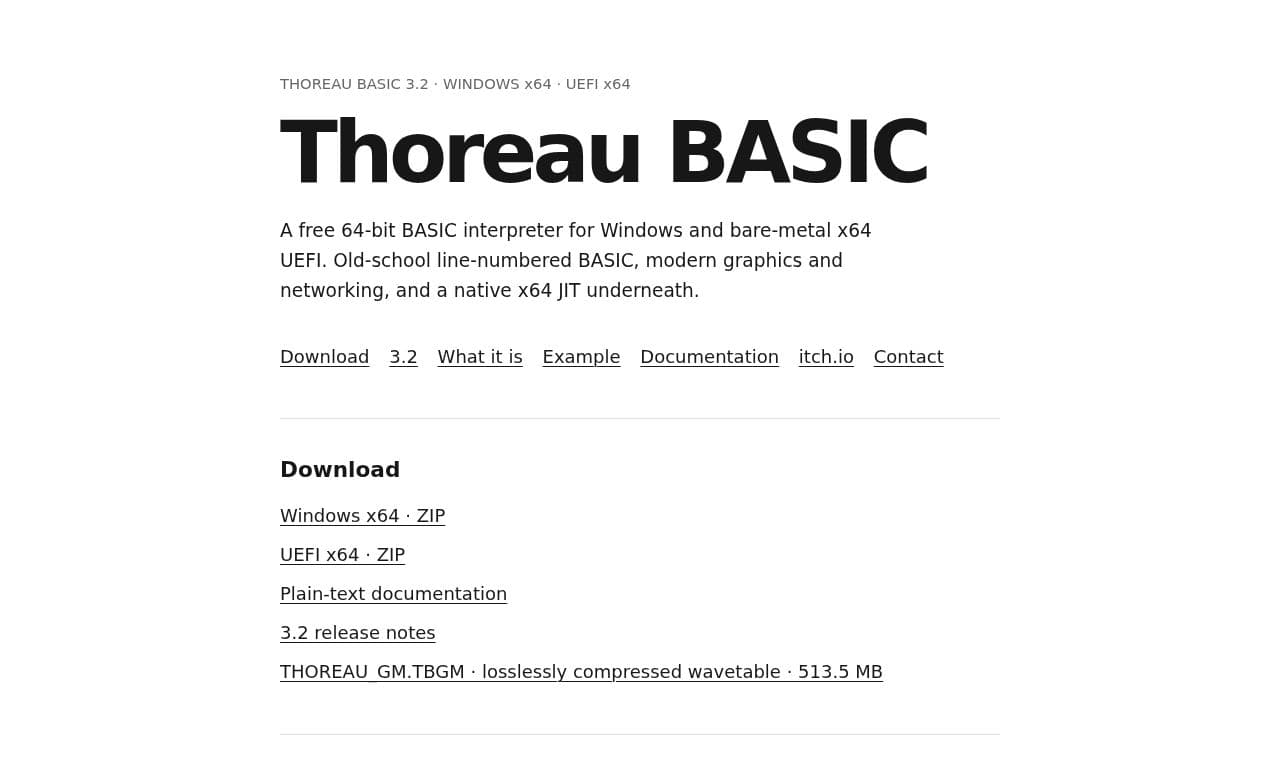 Thoreau BASIC 서비스 화면