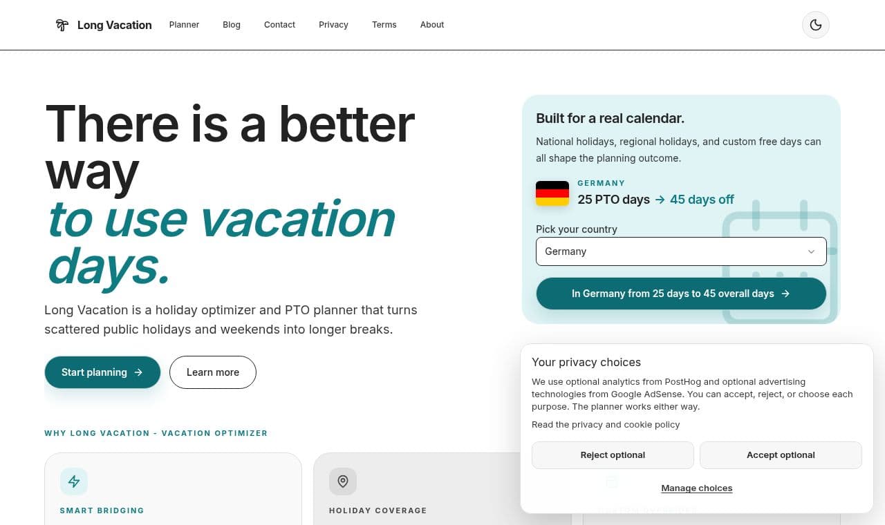 Long Vacation - Vacation Optimizer 서비스 화면