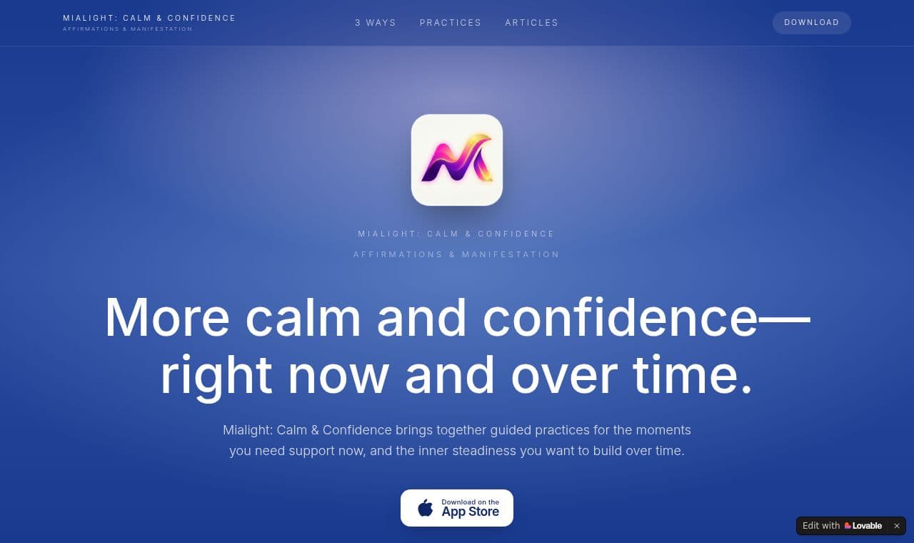 Mialight: Calm & Confidence 서비스 화면