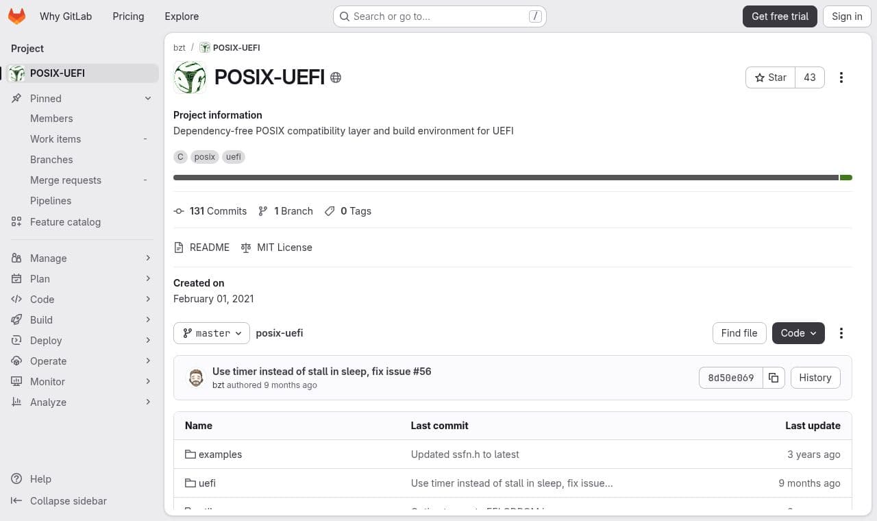 posix-uefi 서비스 화면