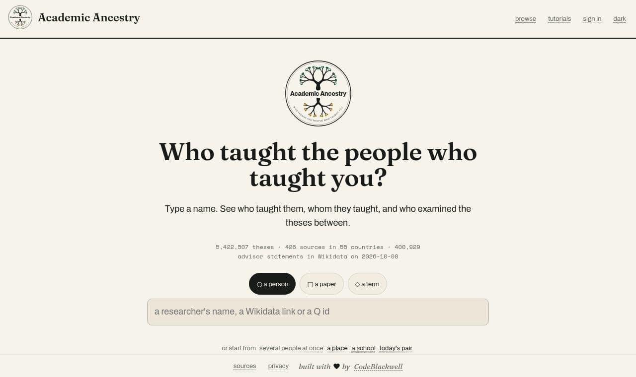 Academic Ancestry 서비스 화면