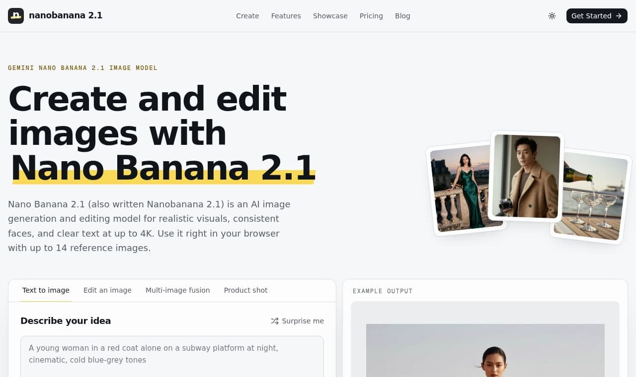 nanobanana 2.1 서비스 화면