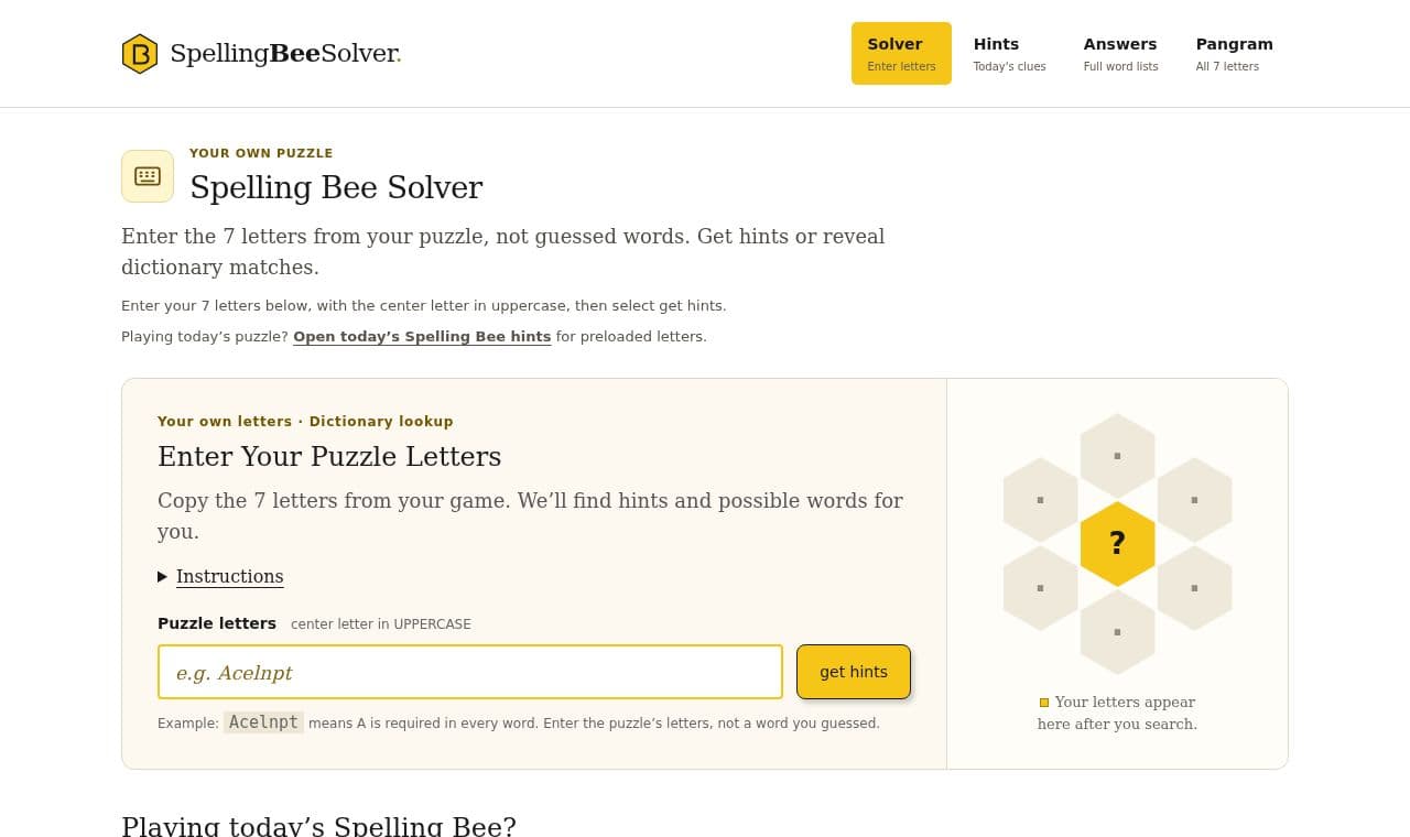 SpellingBeeSolver 서비스 화면