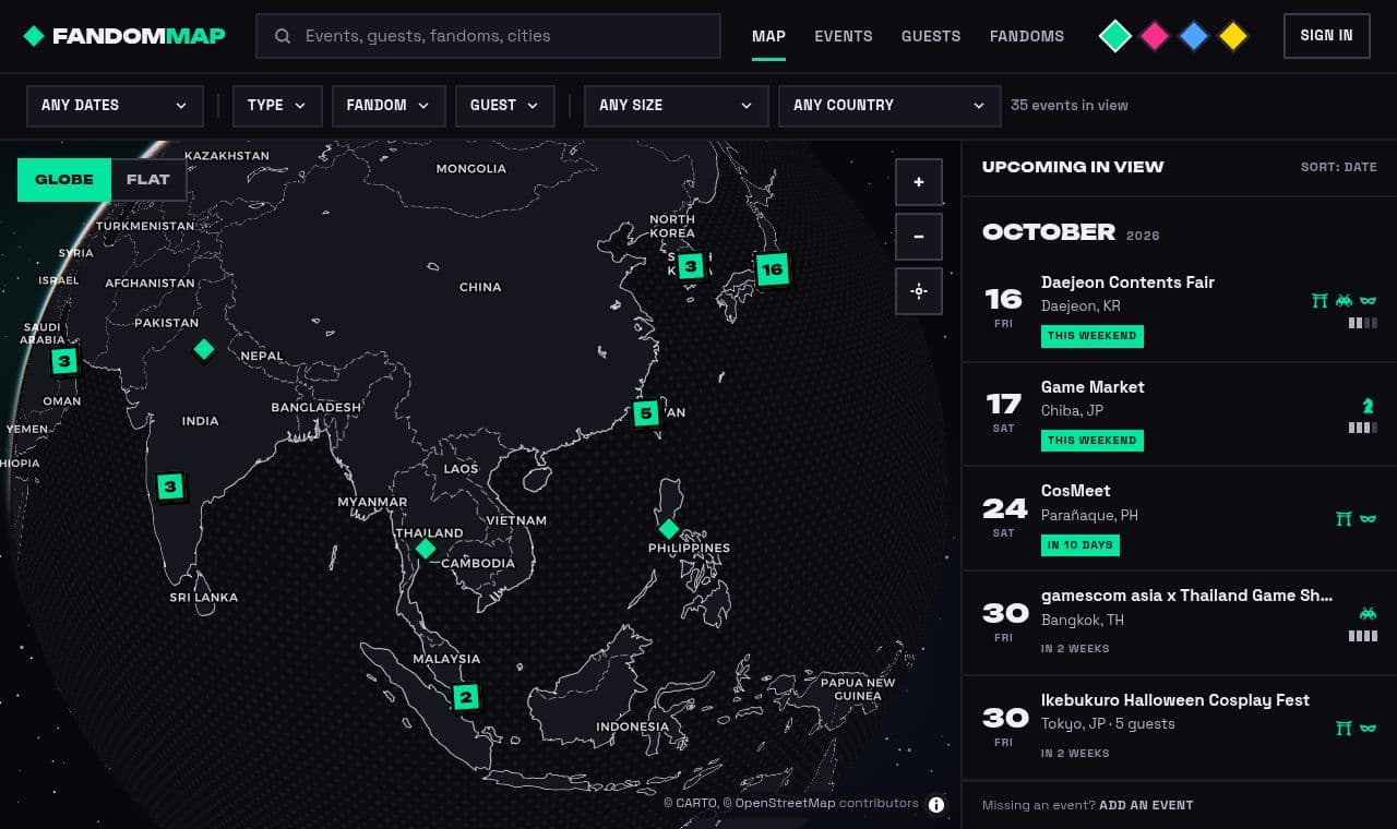 FandomMap 서비스 화면