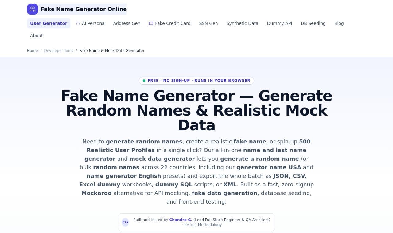 Fake Name Generator Online 서비스 화면
