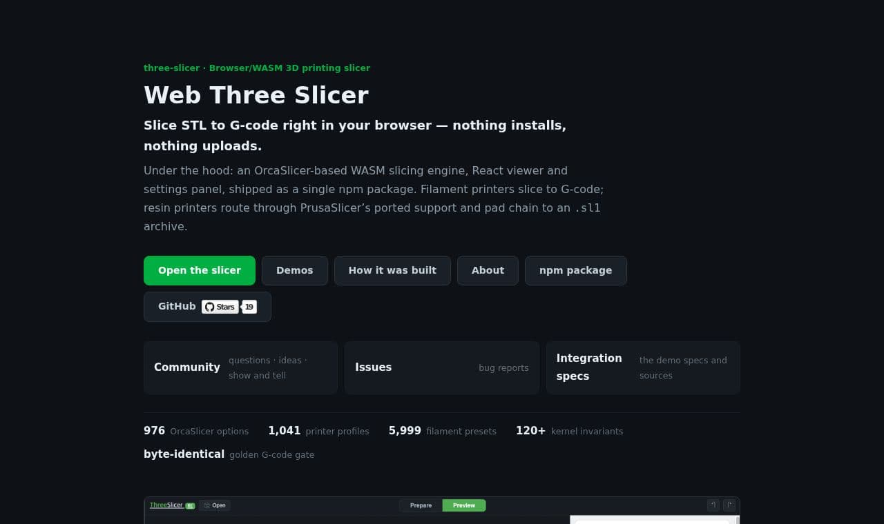 Three Slicer 서비스 화면