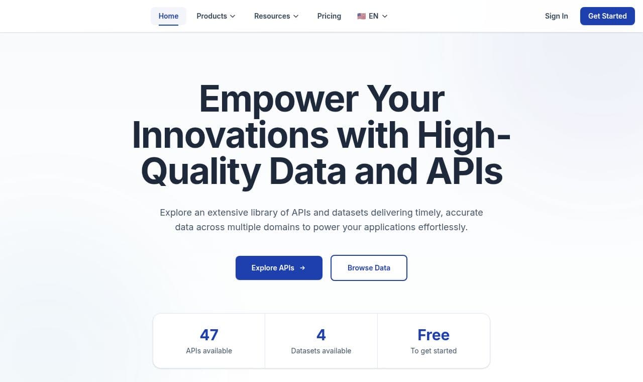 dataandapis 서비스 화면