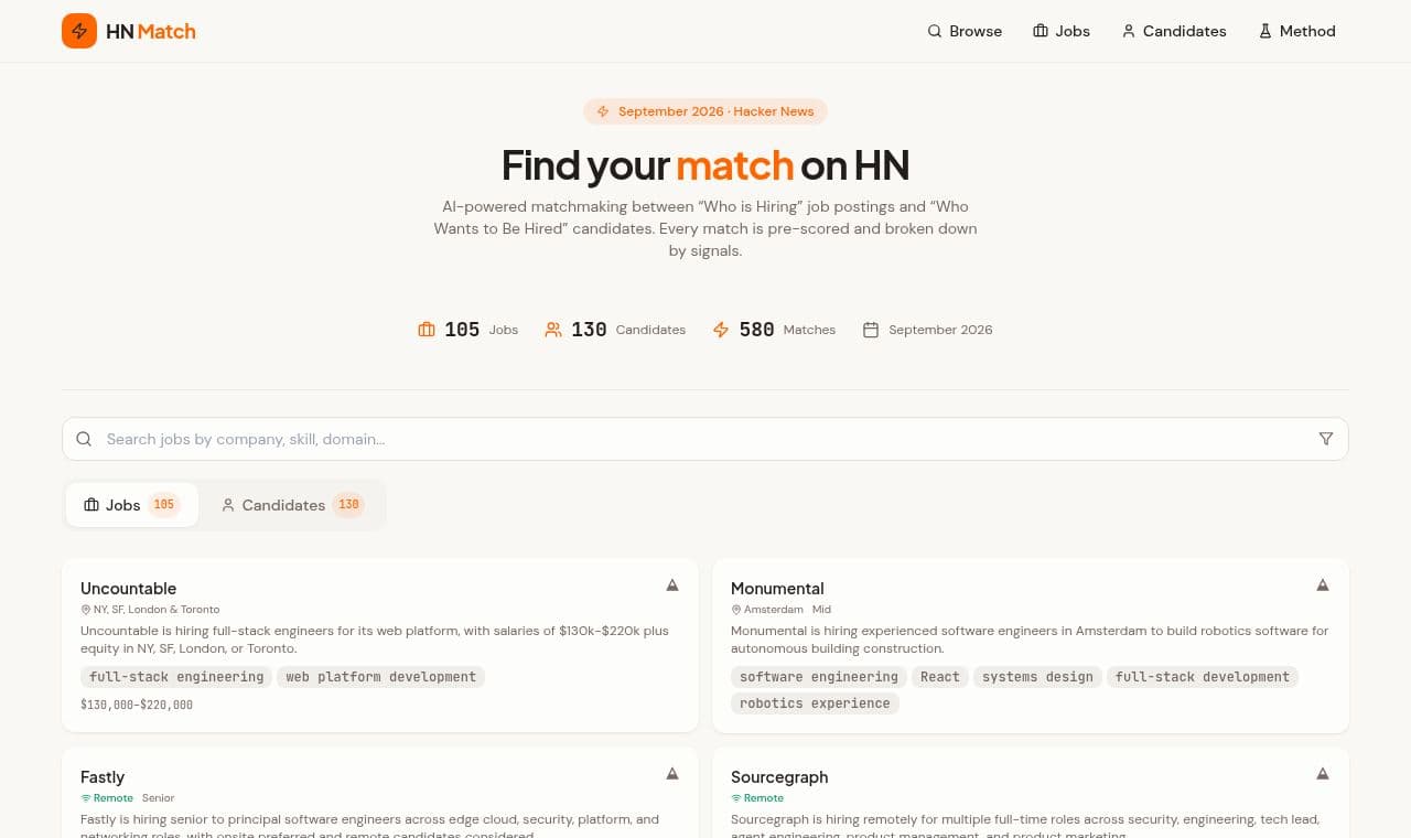 HN Match Maker 서비스 화면