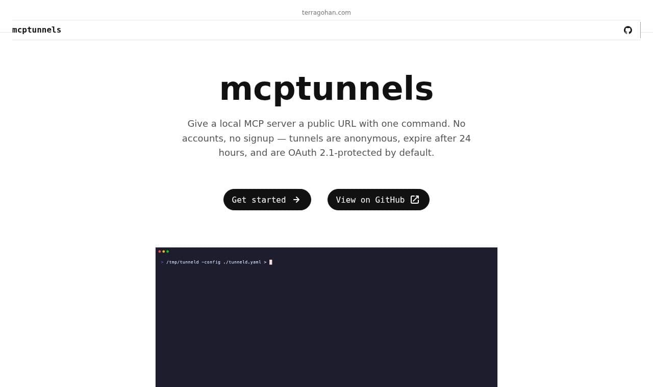 mcptunnels 서비스 화면
