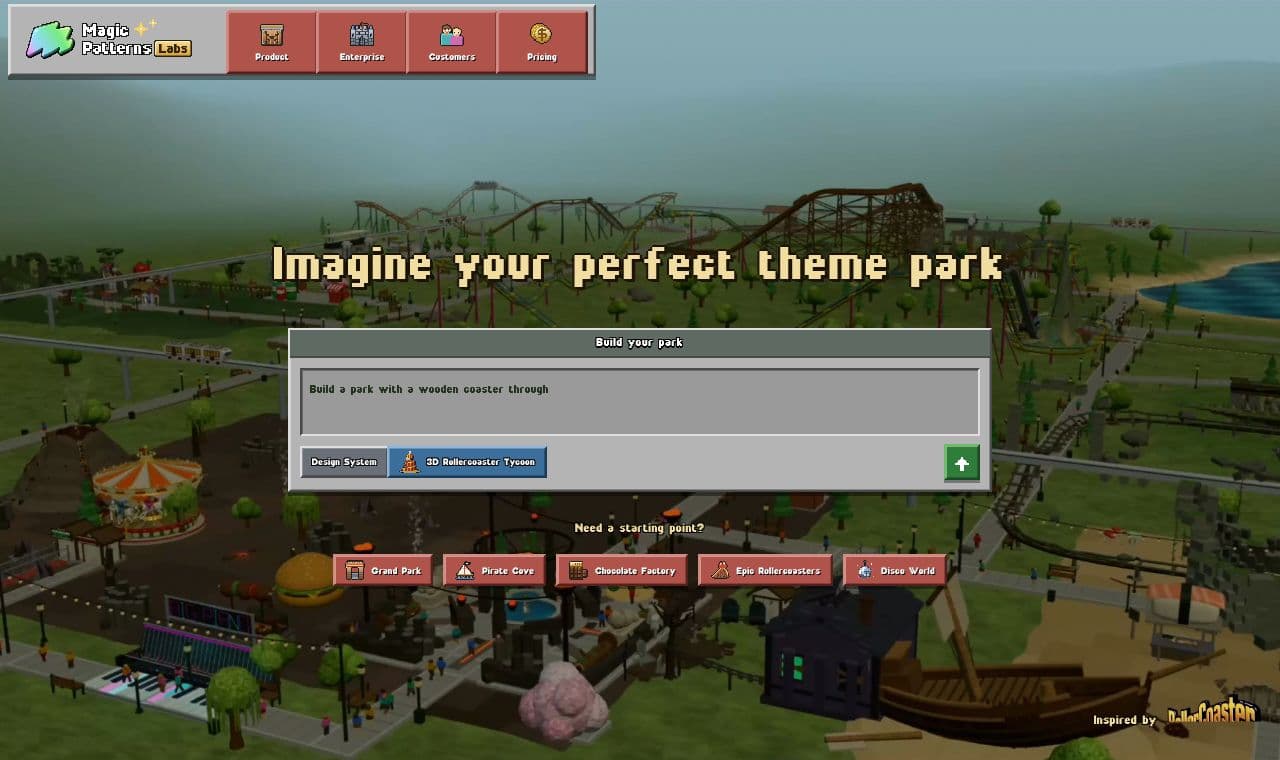 Build your own theme park 서비스 화면