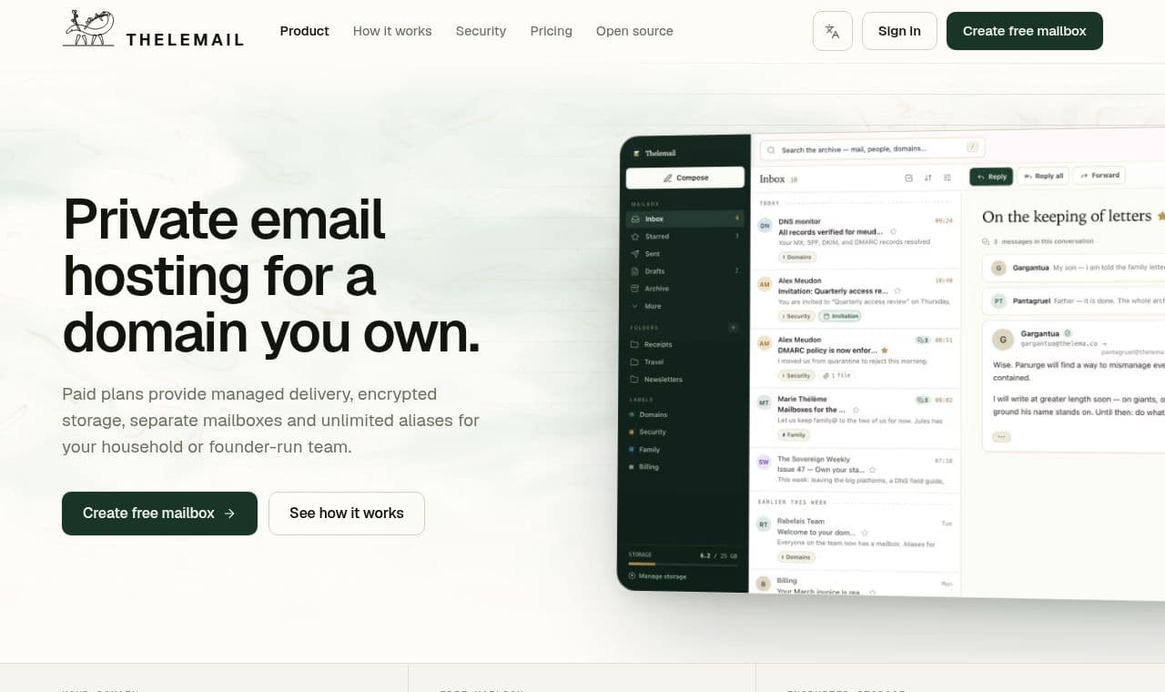 Thelemail screenshot
