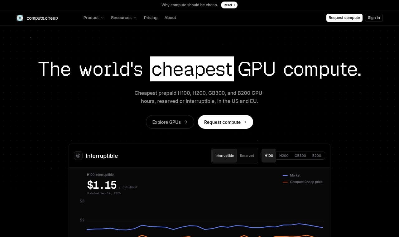 The cheapest GPU cloud 서비스 화면