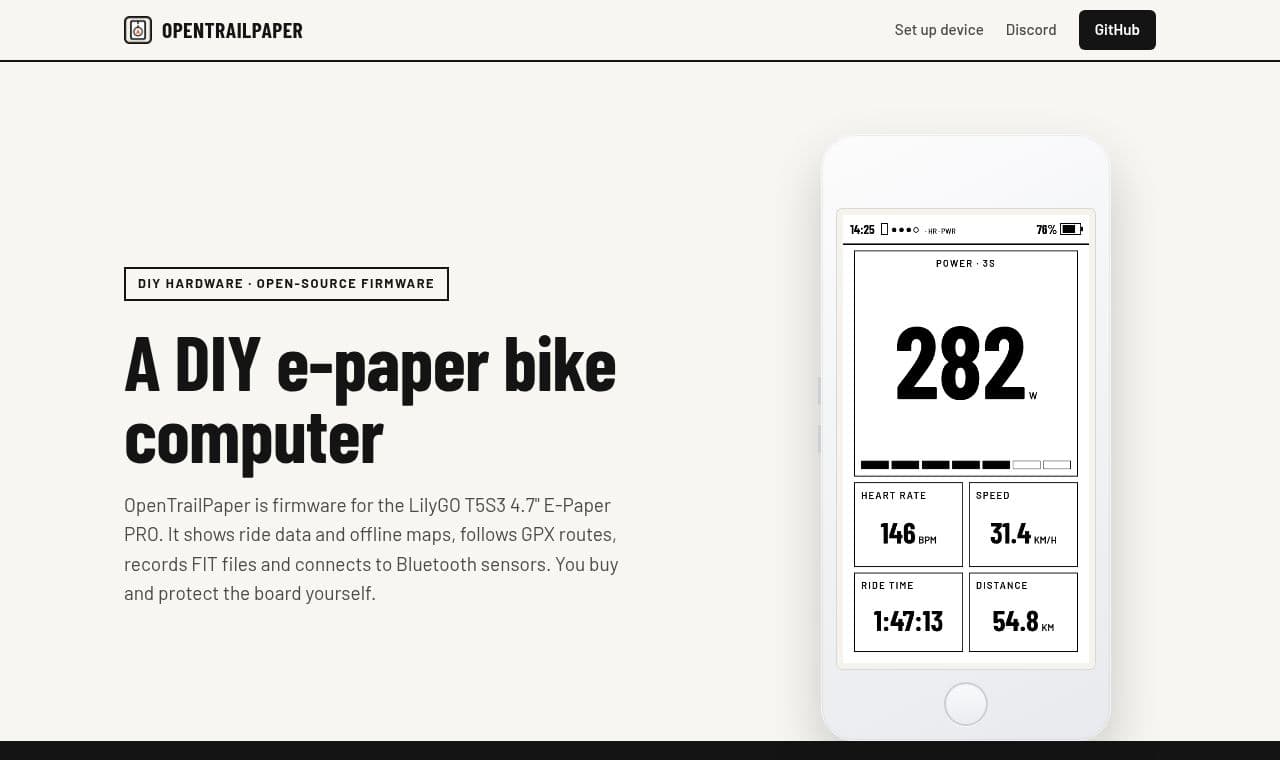 Open-Source eInk Bike Computer 서비스 화면