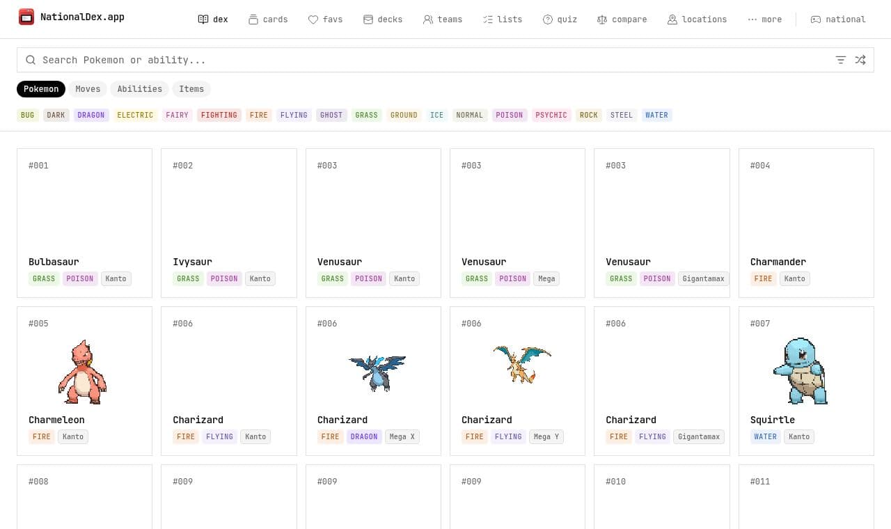 NationalDex 서비스 화면
