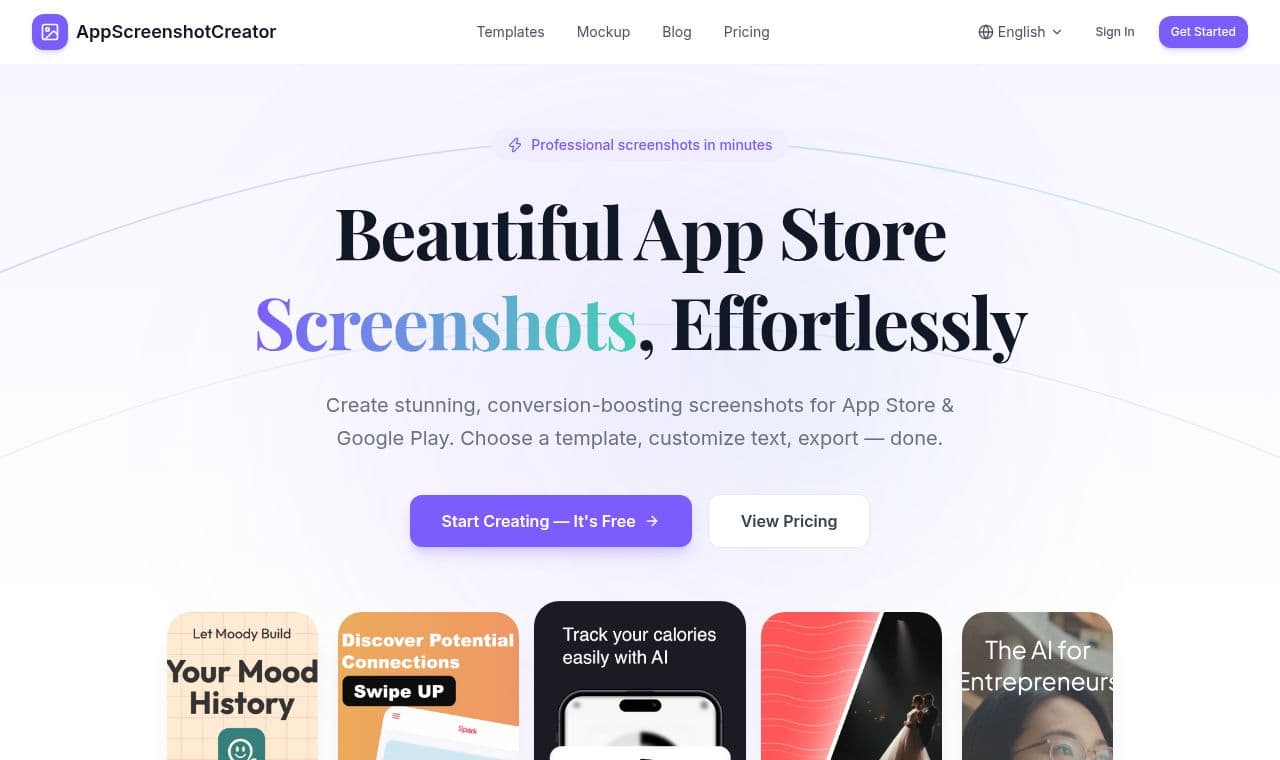 AppScreenshot Creator 서비스 화면