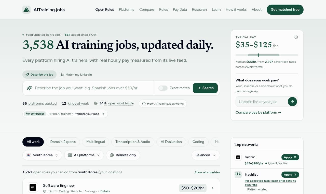 AITraining.jobs 서비스 화면