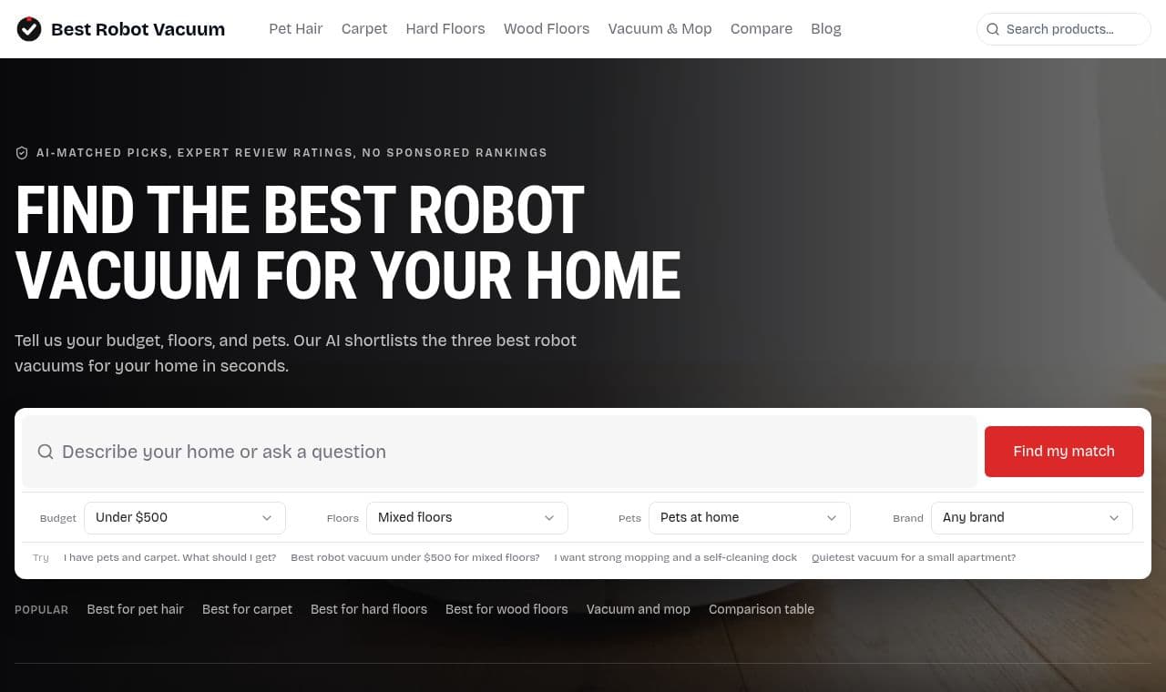 Best Robot Vacuum 서비스 화면