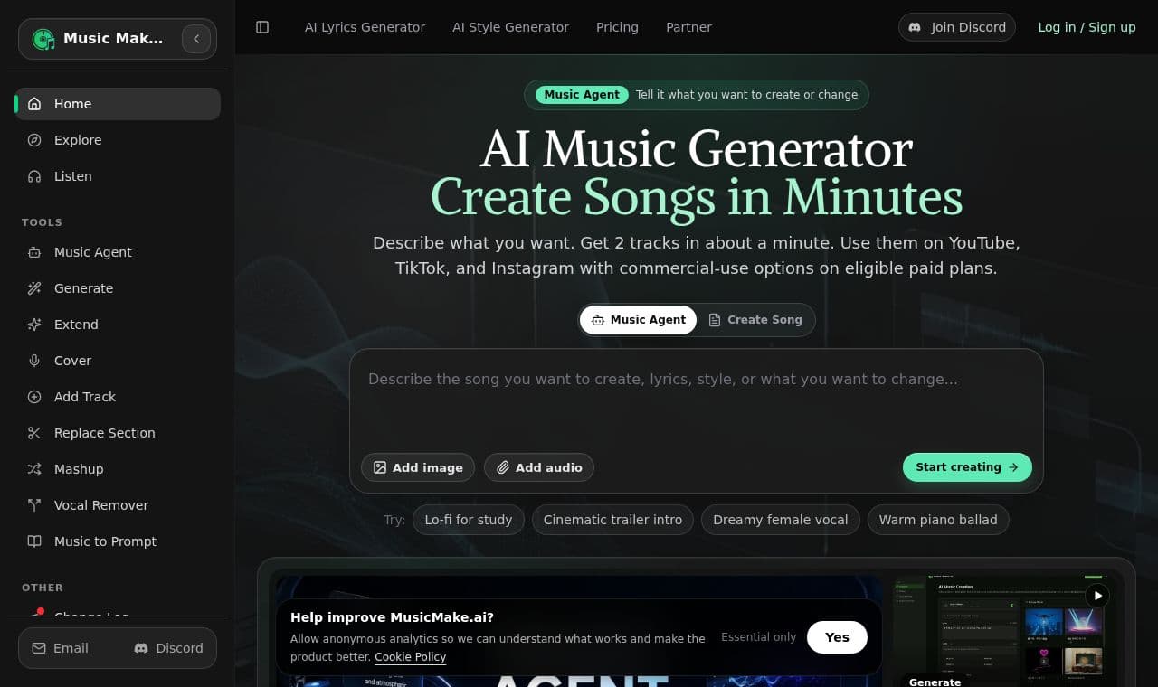 Music Make AI 서비스 화면