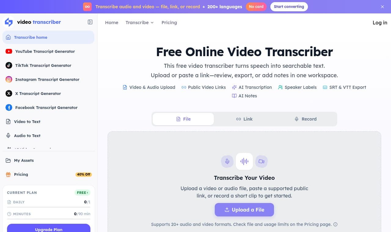 Video Transcriber 서비스 화면