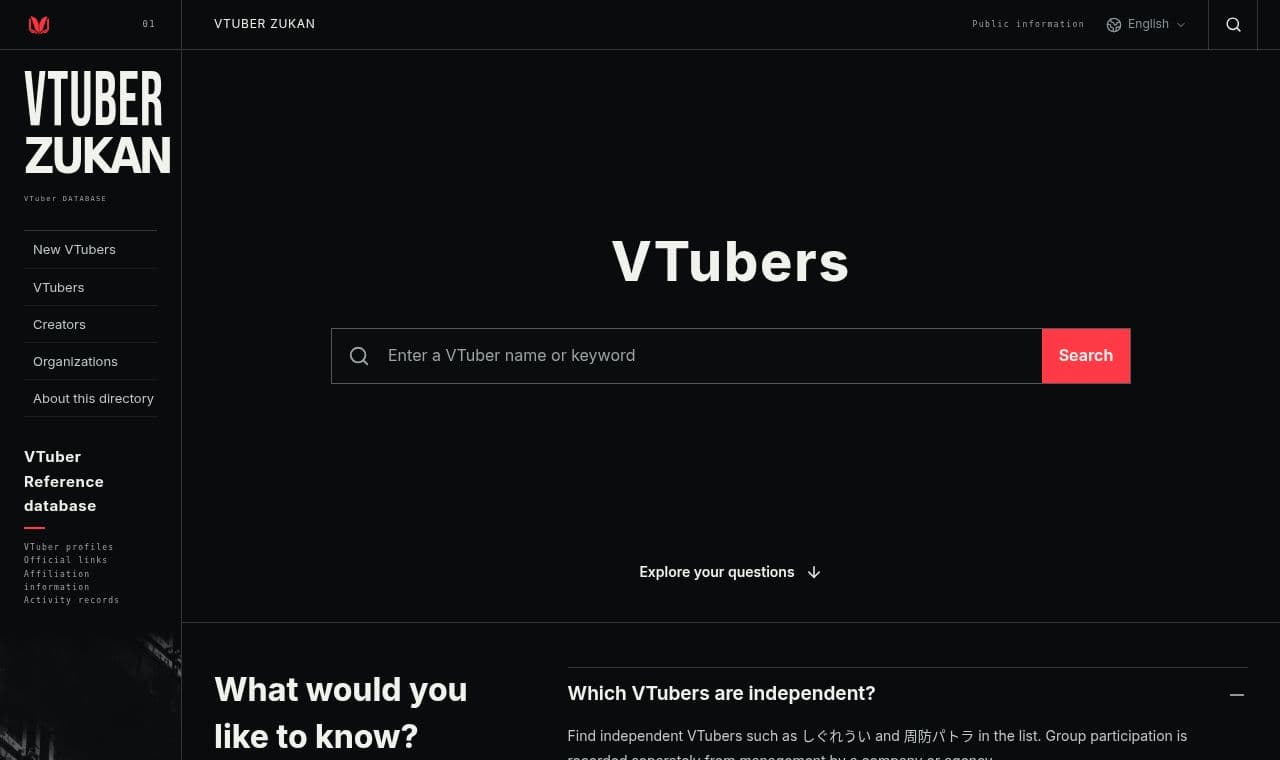 vtuberzukan 서비스 화면