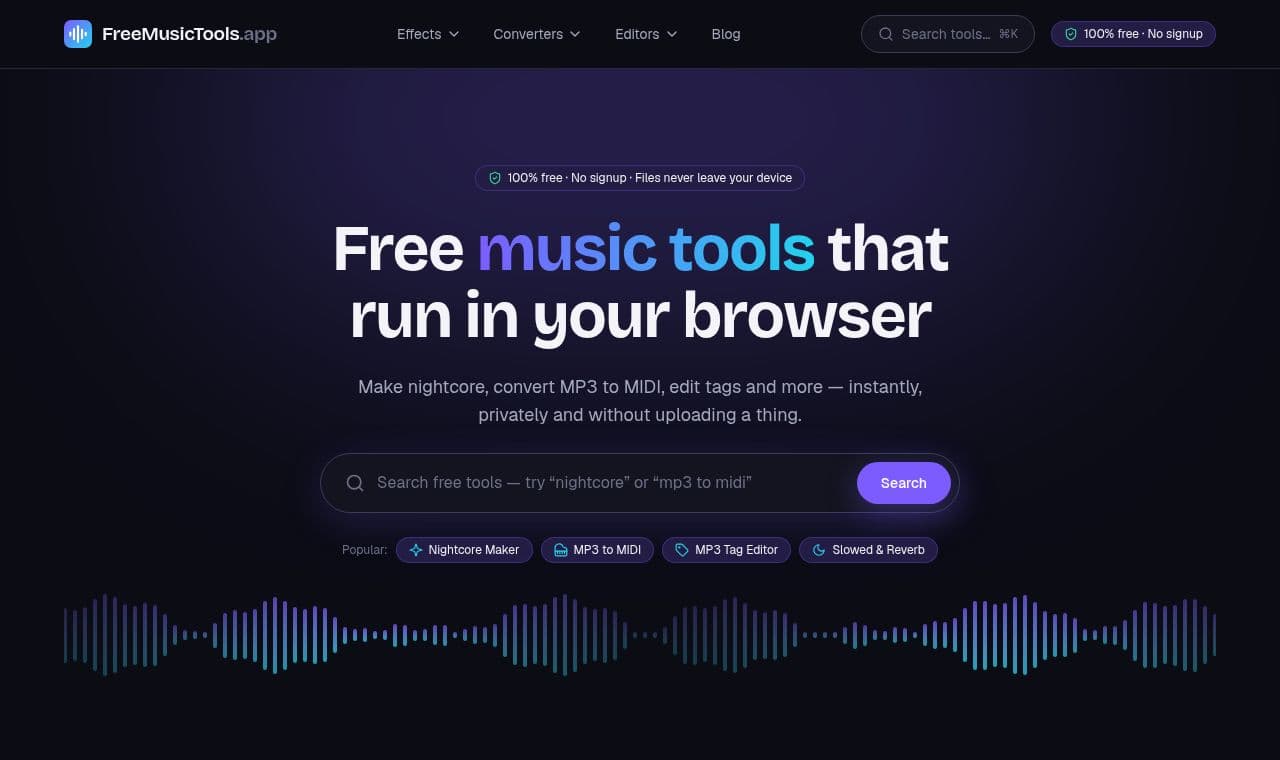 FreeMusicTools.app 서비스 화면