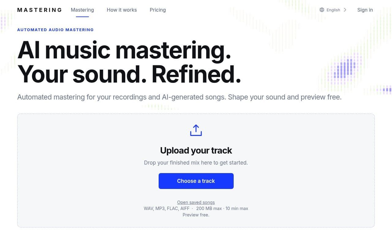 AI Music Mastering 서비스 화면