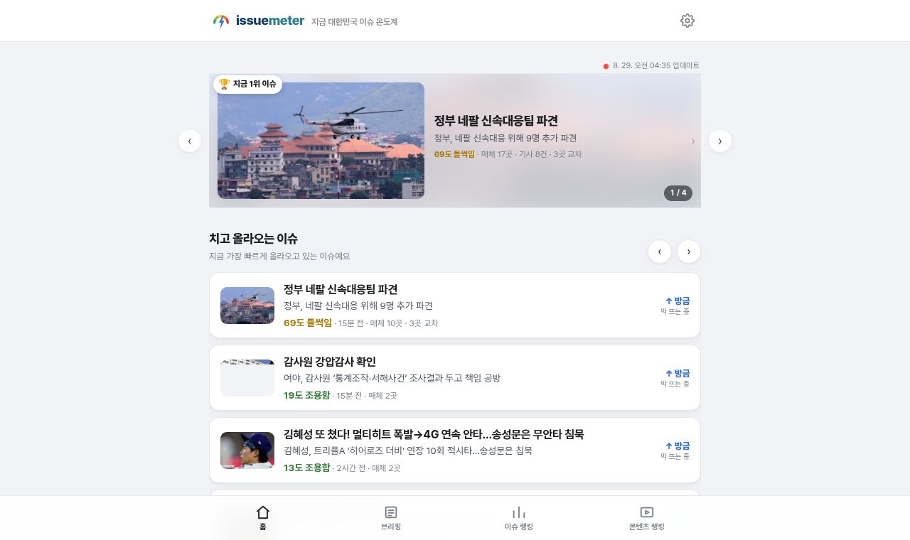 이슈미터 서비스 화면
